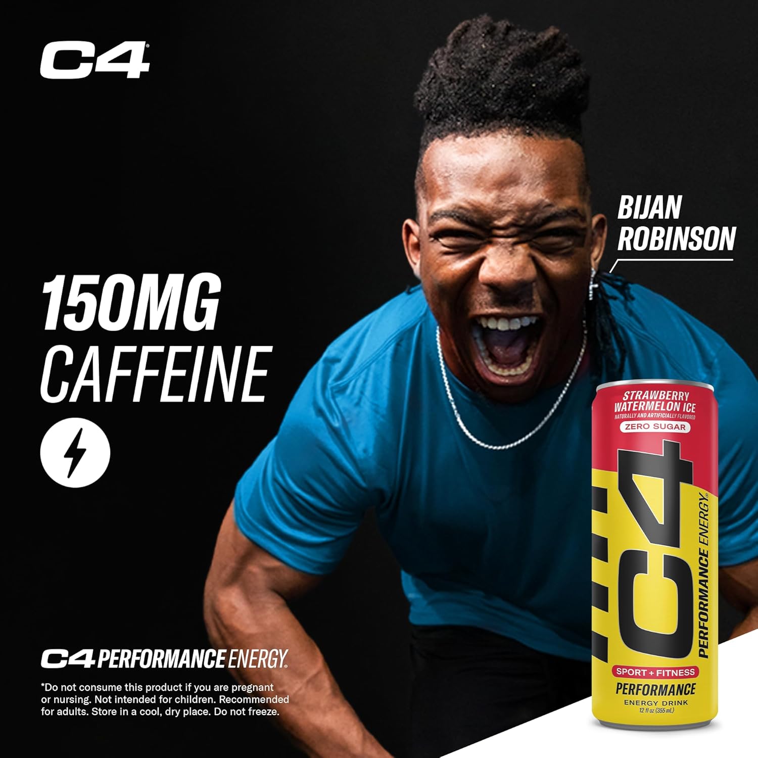 C4 Performance Energy Drink | Zero Sugar Carbonated Preworkout Energy | 150Mg Caffeine With Beta Alanine | Strawberry Watermelon Ice | 12 Fl Oz (12 Pack)