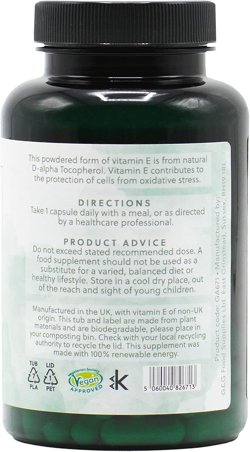 Vitamin E Capsules | 400iu (268mg) Vitamin E per Capsule | 120 Vegan Capsules | G&G Vitamins : Amazon.co.uk: Health & Personal Care