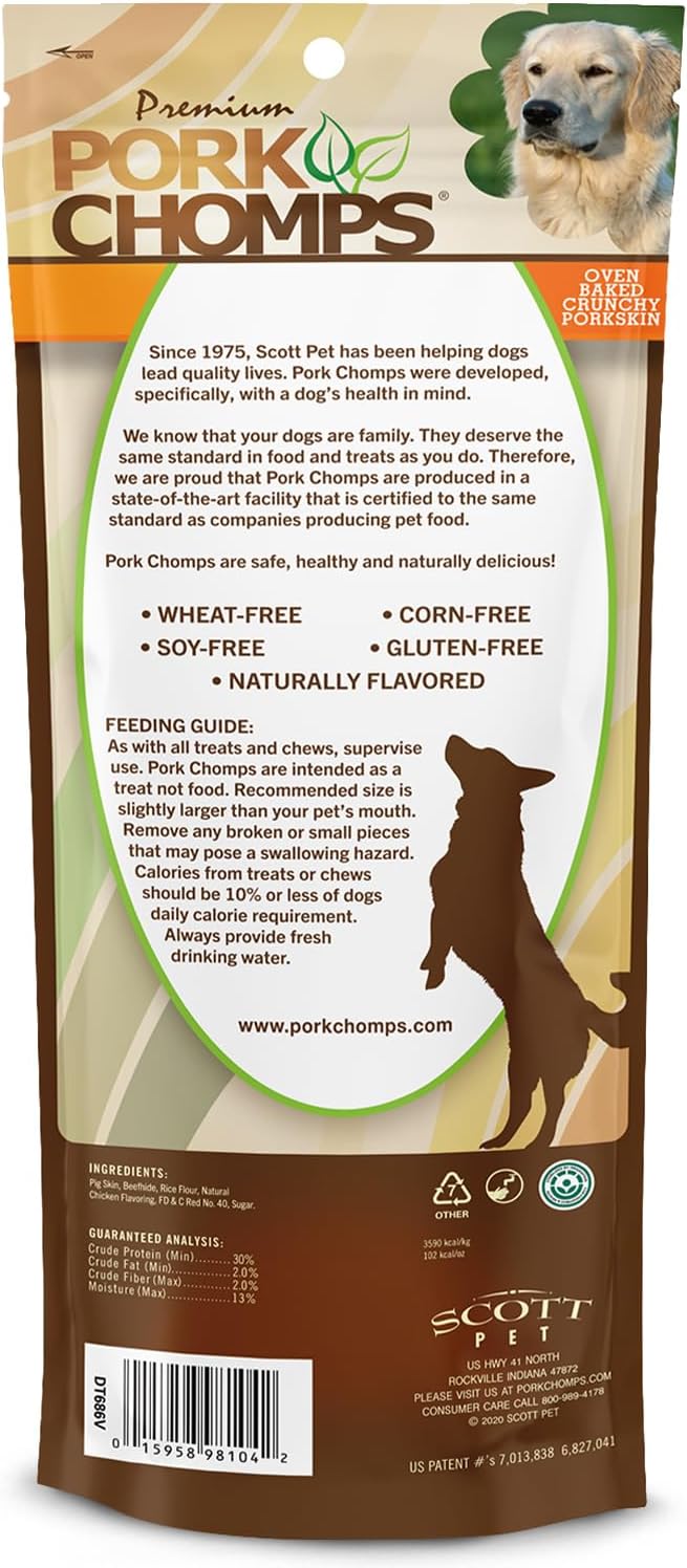 Pork Chomps Dog Chew, 7-inch Crunchy Bone, Chicken Flavor, 1 Count : Pet Supplies