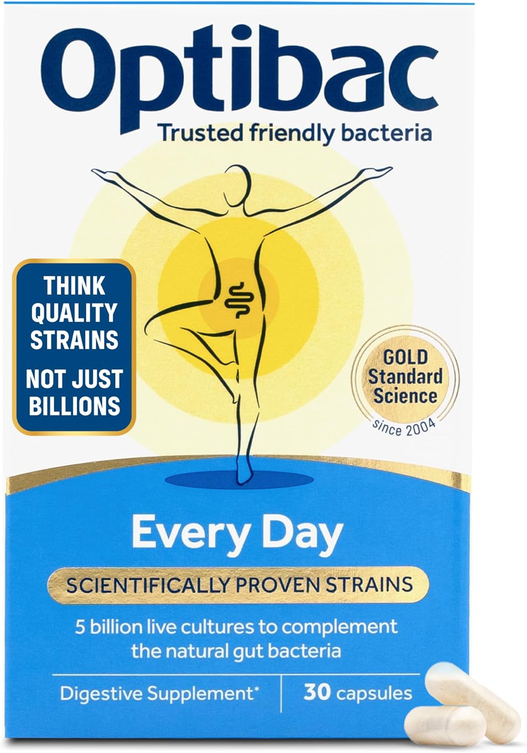 Optibac Probiotics Every Day - Digestive Probiotic Supplement With 5 Billion Bacterial Cultures & Fos Fibres - 90 Capsules