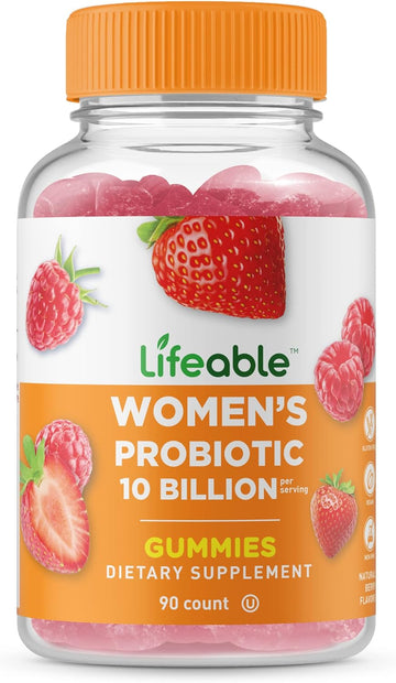 Lifeable Probiotics for Women - 10 Billion CFU - Great Tasting Natural Flavor Gummy Supplement - Gluten Free Vegetarian GMO-Free Womens Probiotic Chewable - for Gut & Vaginal Health - 90 Gummies