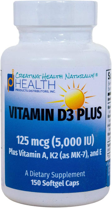 VITAMIN D3 PLUS ?125 mcg (5000 IU) Vitamin D3 | Vitamin K2 (MK-7) and Vitamin A | Natural Form of Vitamin D | Includes Tocotrienols as Antioxidants | Non-GMO |150 Softgel Caps