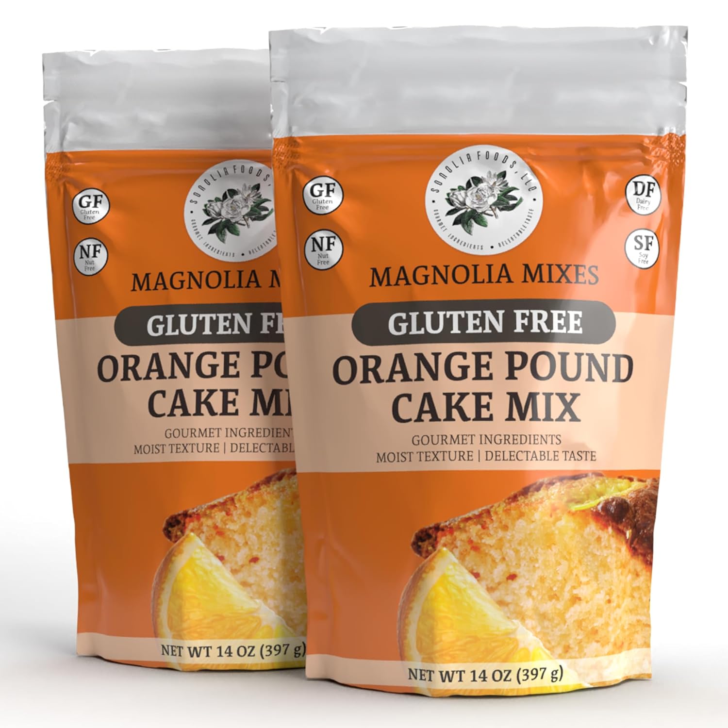 Magnolia Mixes - Orange Pound Cake Mix - A Zesty Twist on Our Lemon Pound Cake! - Easy 3-Ingredient Recipe - Moist & Light - Gluten, Nut, Dairy & Soy-Free - Old-Fashioned Flavor - 14oz Each (2-Pack)