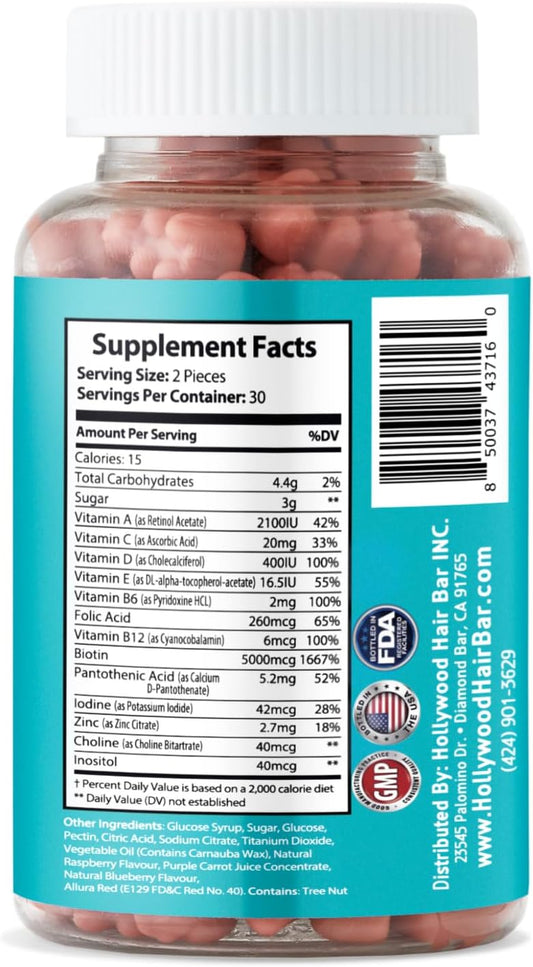 Hollywood Hair Bar Hair Care Bear Gummy Vitamins - For All Hair Types, Vegan And Cruelty Free, (1 Month Supply) 60 Count