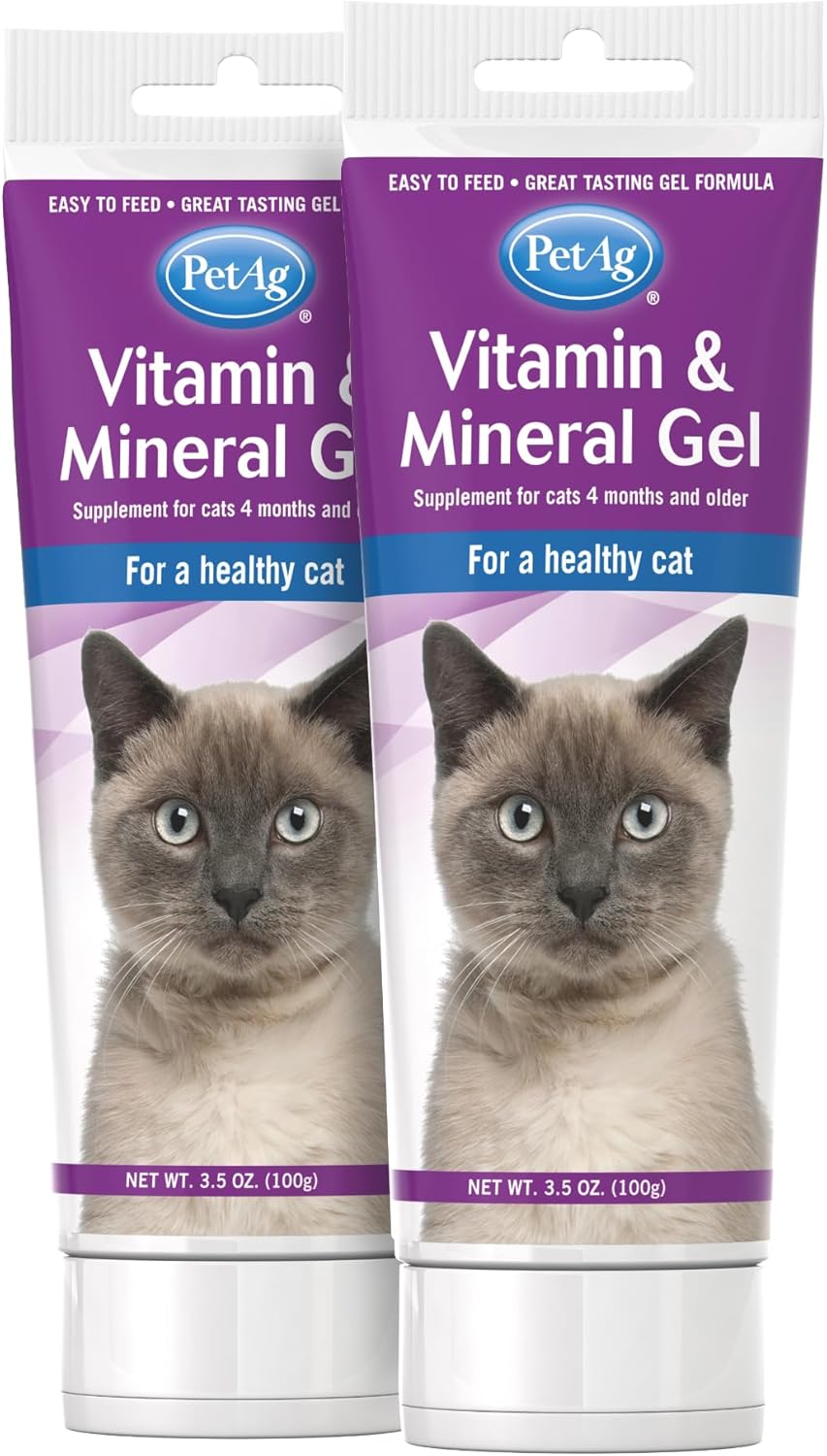 Pet-Ag Vitamin & Mineral Gel Supplement For Cats - 3.5 Oz, Pack Of 2 - Provides Basic Daily Vitamins & Minerals For Cats 4 Months And Older - Easy To Digest