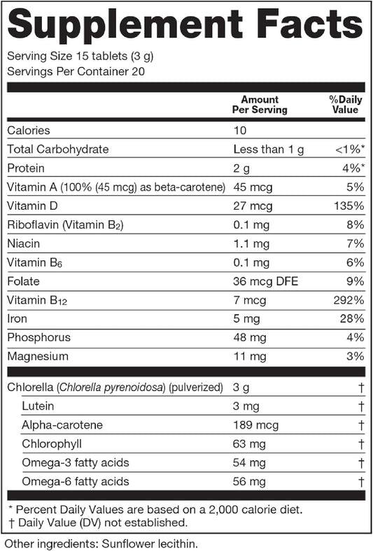 Sun Chlorella 200 mg Green Algae Superfood Supplement - Pulverized Cell Wall - Chlorophyll, CGF, Active B12, Iron, Protein - Non-GMO - 300 Tablets