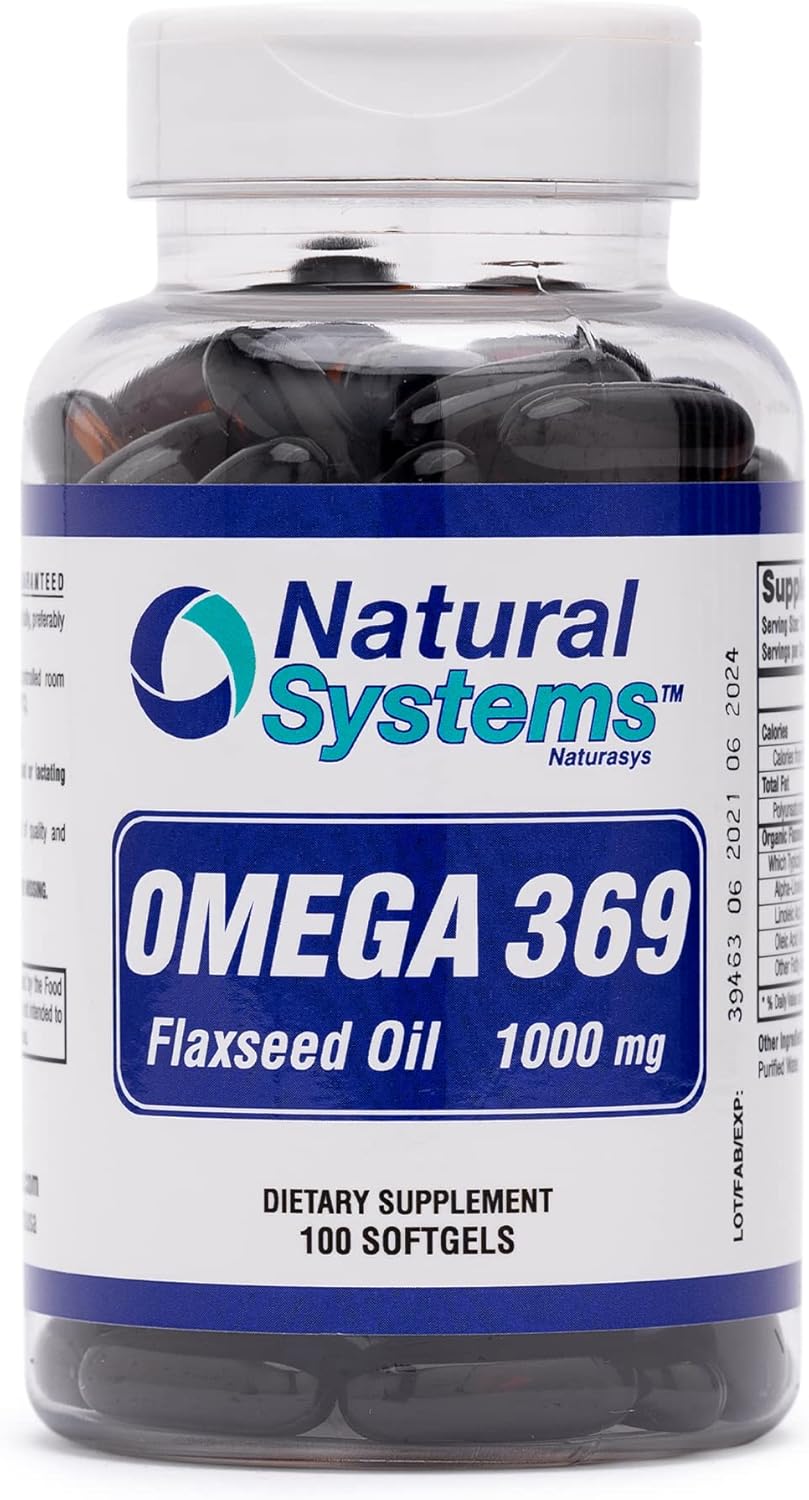 Omega 369 1000 Mg 100 Softgels By Natural Systems - Triple Omega 3 6 9 Flax Seed Oil Supplements - Flax Seed Oil Omega 3 6 9 Capsules With Essential Fatty Acids - Support Heart And Circulatory Health