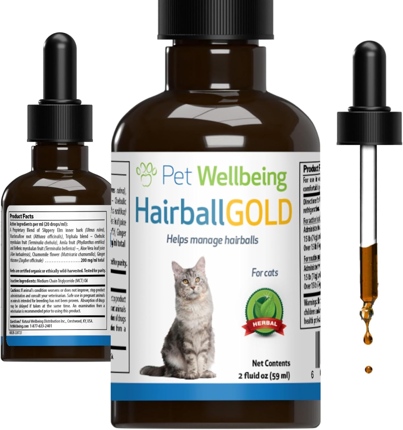 Pet Wellbeing Hairball Gold For Cats - Vet-Formulated - Eases Passage Of Hairballs Through Digestive Tract - No Mineral Oil, All-Natural Lubrication - 2 Oz (59 Ml)