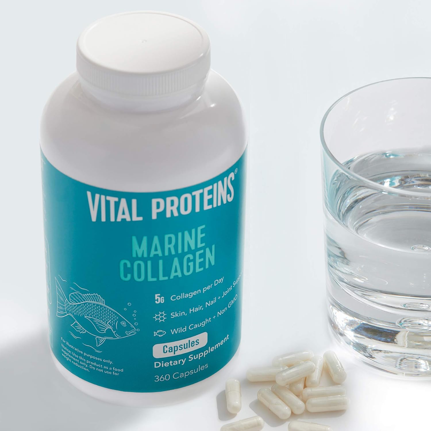 Vital Proteins Marine Collagen Peptides Capsule Supplement for Skin Hair Nail Joint - Hydrolyzed Collagen, Non-GMO Project Verified (360 Capsules) : Health & Household