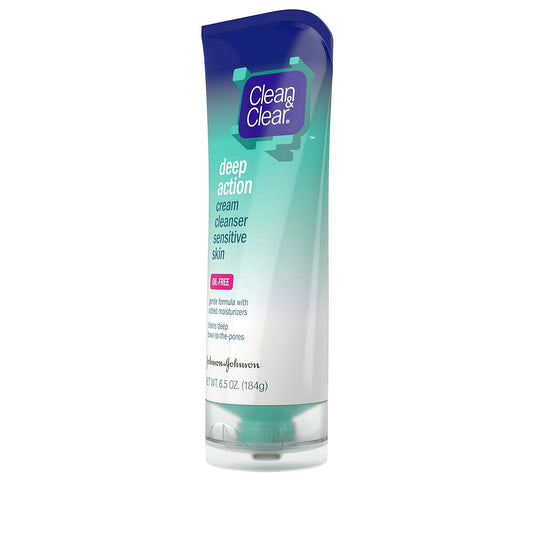 Clean & Clear Deep Action Cream Facial Cleanser For Sensitive Skin, Gentle Daily Face Wash With Oil-Free, 6.5 Oz