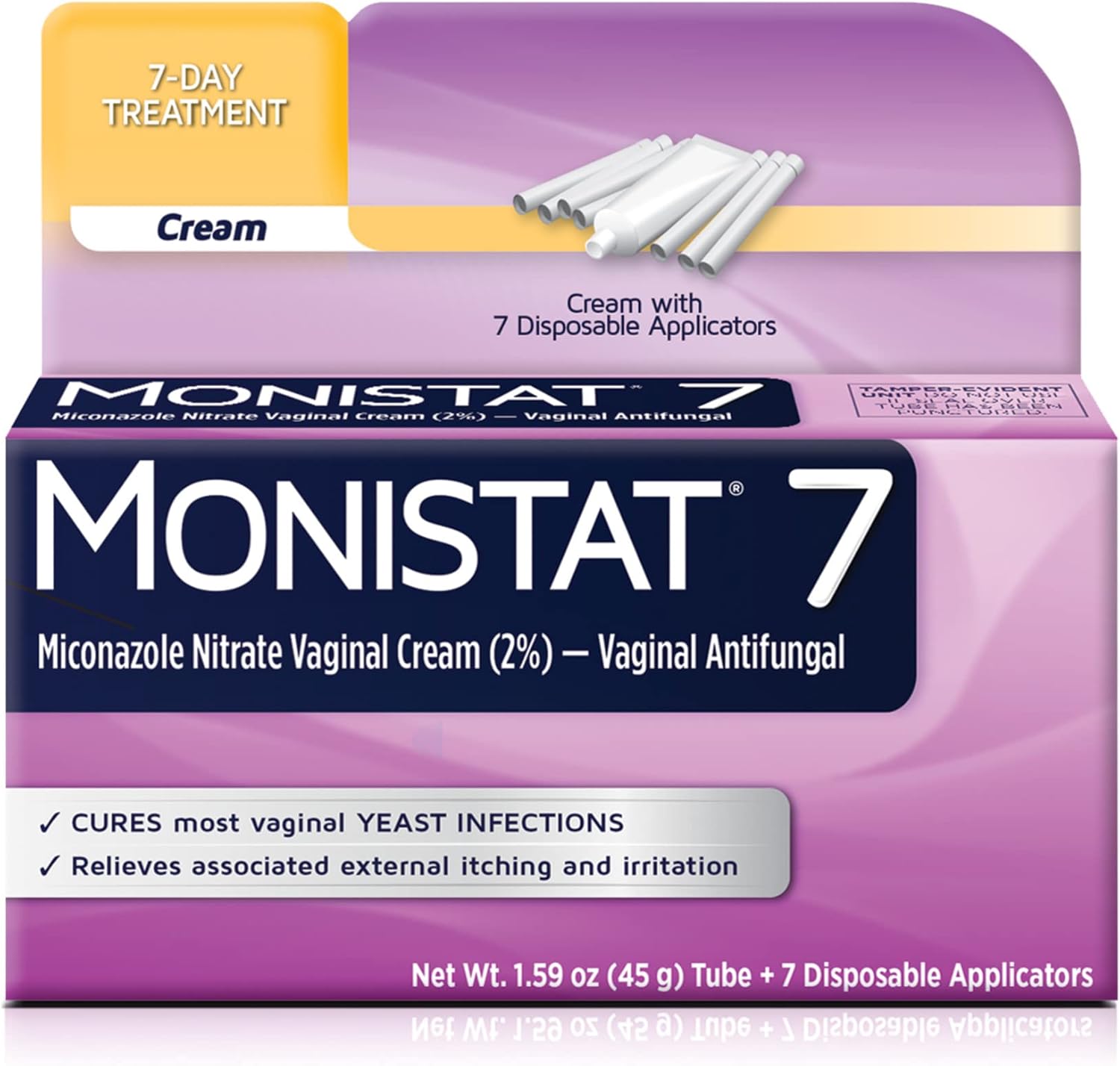 Monistat 7 Day Yeast Infection Treatment For Women, 7 Miconazole Cream Applications With Disposable Applicators, 1 Pack