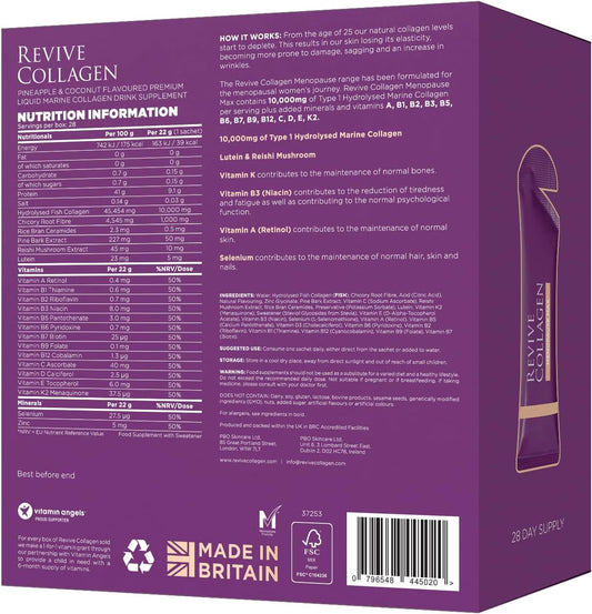 Revive Collagen Premium Menopause Range - Hydrolysed Liquid Marine Collagen Drink (28, Menopause Max)