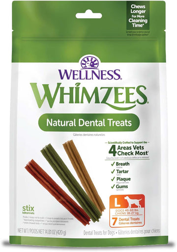 Whimzees By Wellness Stix Natural Dental Chews For Dogs, Long Lasting Treats, Grain-Free, Freshens Breath, Large Breed, 7 Count