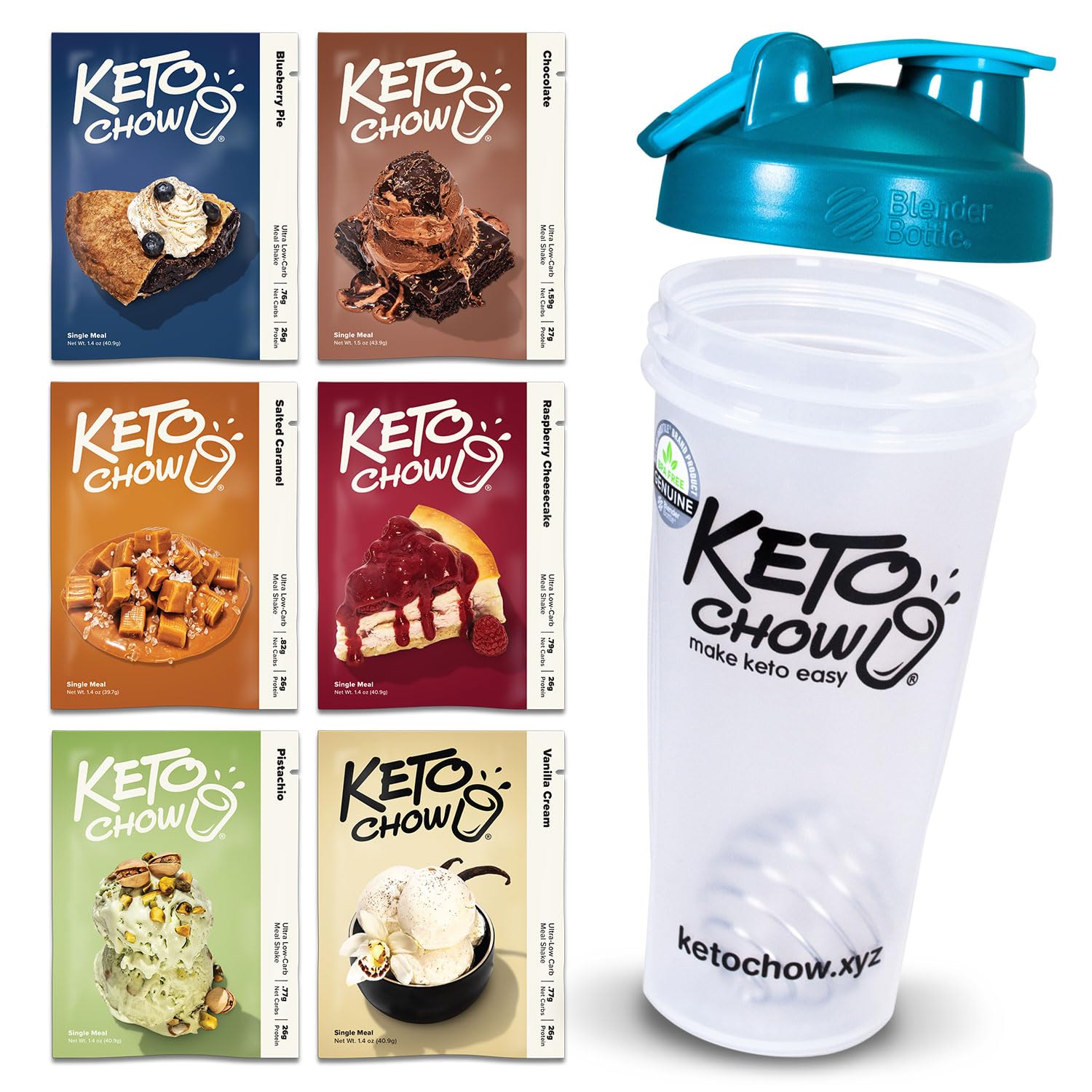 Keto Chow Elite Kit | Keto Meal Replacement Shake Powder | Nutritionally Complete | Low Carb Shakes | Delicious Easy Meal Substitute | Protein Rich Keto Food You Choose The Fat | Single Meal Samples