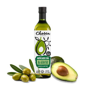 Chosen Foods 50/50 Blend 100% Pure Avocado, Extra Virgin Olive Oil – Non-Gmo Blend Oil For Medium-Heat Cooking, Baking, Frying, 25.4 Fl Oz