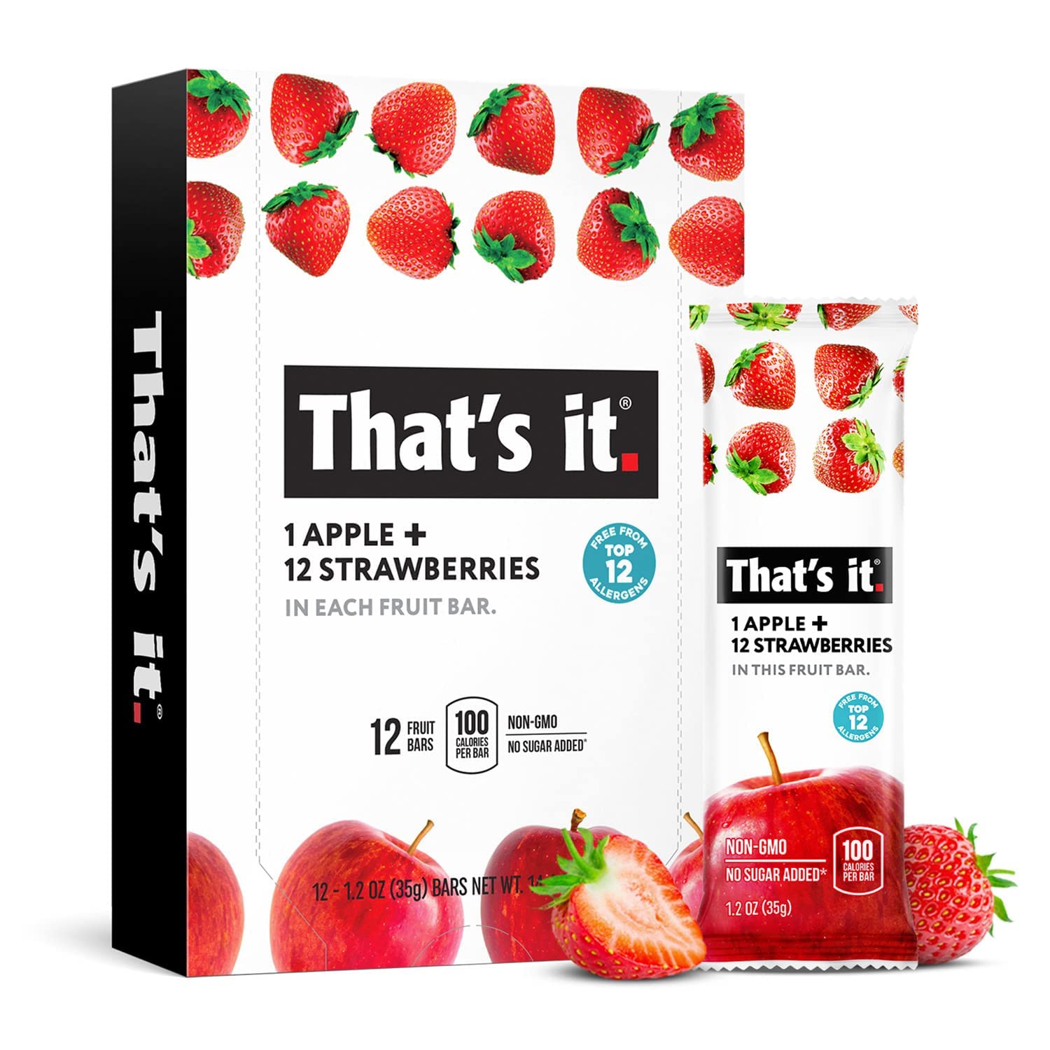 That'S It. Apple + Strawberry 100% Natural Real Fruit Bar, Best High Fiber Vegan, Gluten Free Healthy Snack, Paleo For Children & Adults, Non Gmo No Sugar Added, No Preservatives Energy Food (12 Pack)