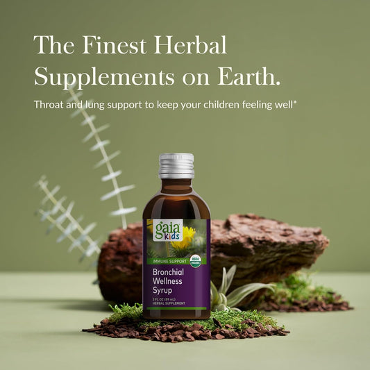 Bronchial Wellness Syrup - Immune Support Supplement - Overall Throat & Lung Health Support - Certified Organic Formula With English Plantain, Grindelia & Honey - 3 Fl Oz (18 Servings)