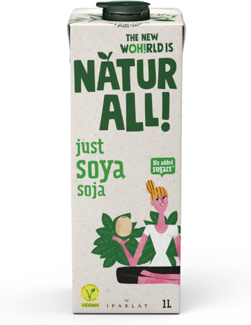 Natur-All | Just Soya Drink 1L - Only 3 Ingredients: Water, Soya Beans & Salt, Unsweetened, 100% Plant-Based, Eco-Friendly Packaging, Vegan (6 Unit Box)