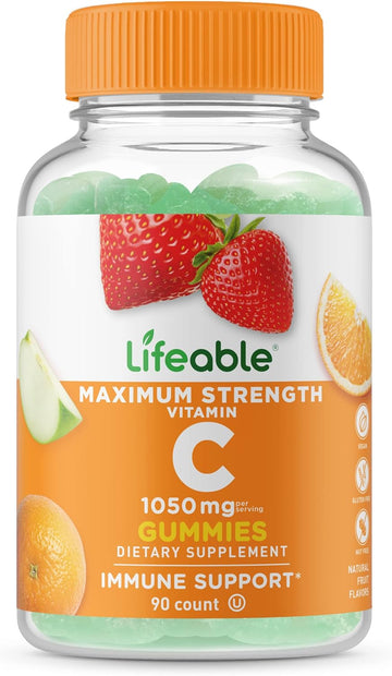 Lifeable Vitamin C - Great Tasting Natural Flavor Gummy Supplement - Vegetarian GMO-Free Chewable Vitamins - for Immune Support - 90 Gummies (1050 mg)