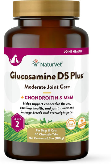 NaturVet Glucosamine DS Plus Level 2 Moderate Care Joint Support Supplement for Dogs and Cats, Chewable Tablets Time Release, Made in The USA, 60 Count