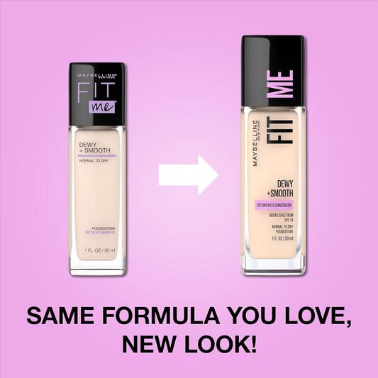 Maybelline Fit Me Dewy + Smooth Liquid Foundation Makeup, Warm Nude, 1 Count (Packaging May Vary)