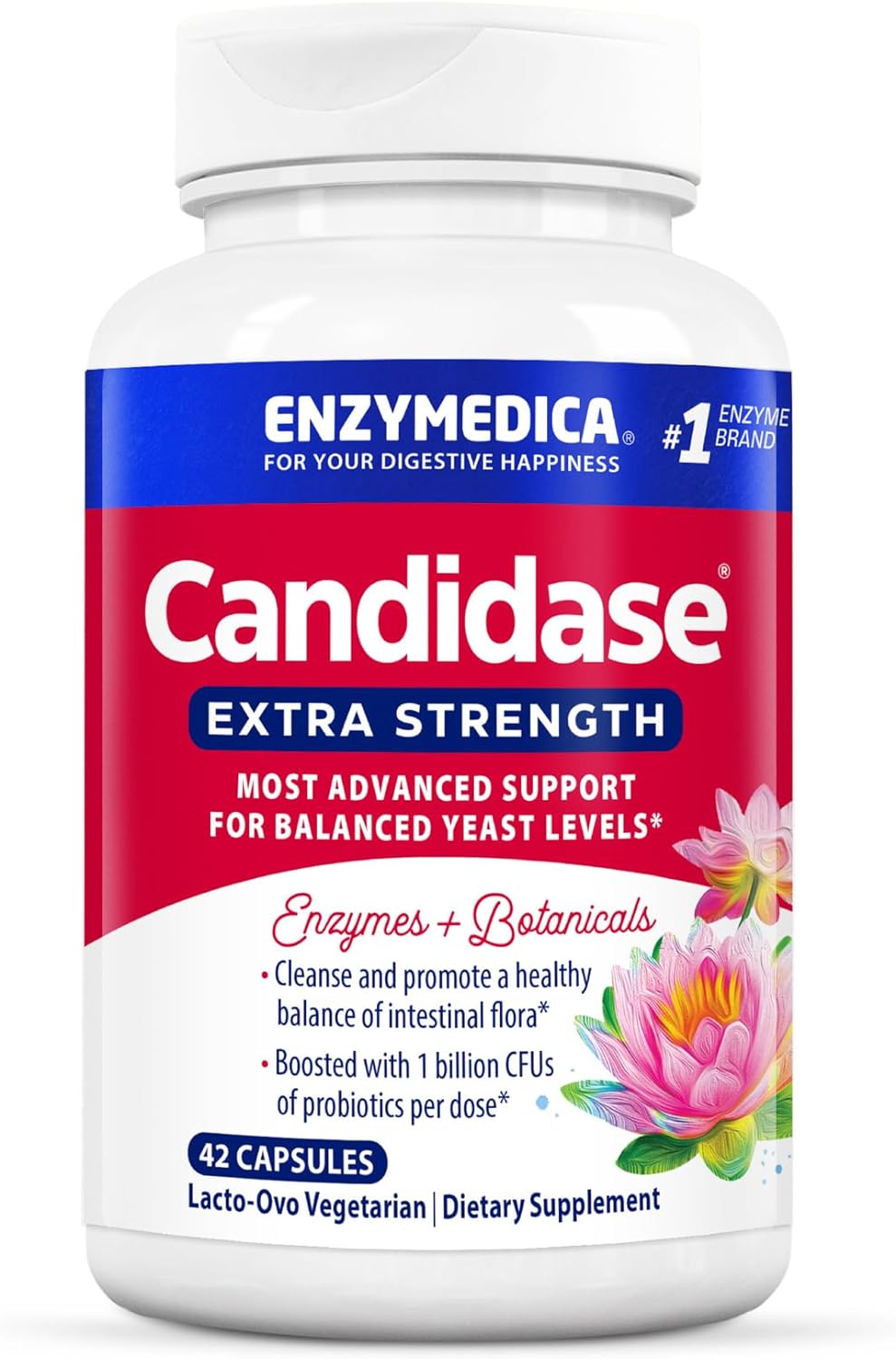 Enzymedica, Candidase Extra Strength, Advanced Support for Balanced Yeast Levels, with Digestive Enzymes, Probiotics & Botanicals, 42 Count - FFP