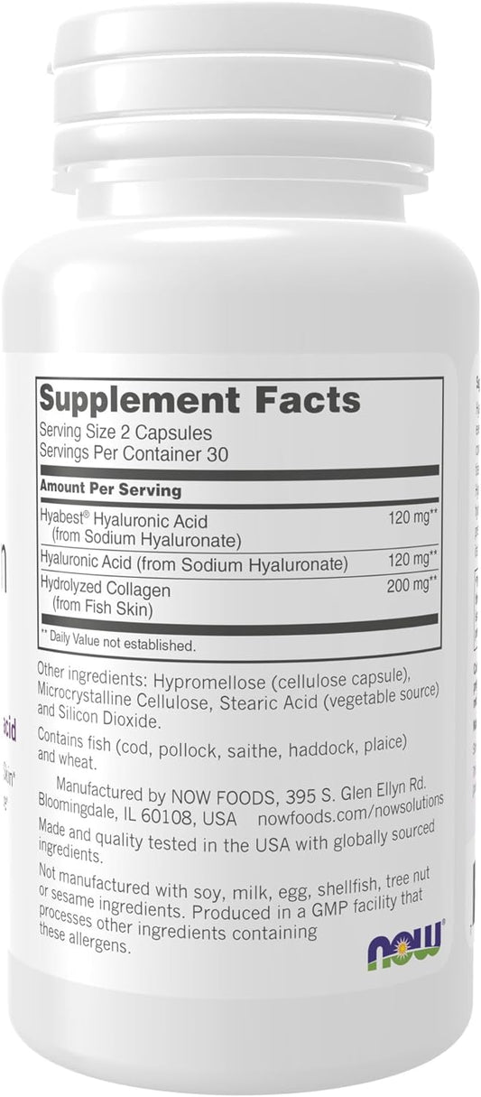 NOW Solutions, Hydration Rescue with Hyabest? hyaluronic acid, Helps Maintain Youthful Looking Skin*, Supports Healthy Skin Moisture*, 60 Veg Capsules