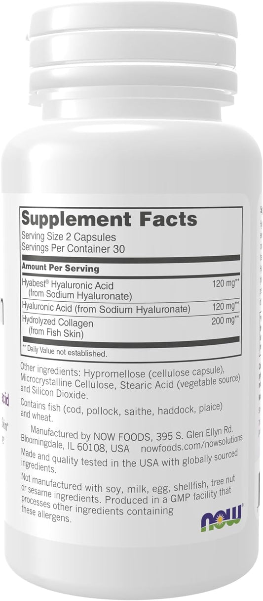 Now Foods Solutions, Hydration Rescue With Hyabest® Hyaluronic Acid, Helps Maintain Youthful Looking Skin*, Supports Healthy Skin Moisture*, 60 Veg Capsules