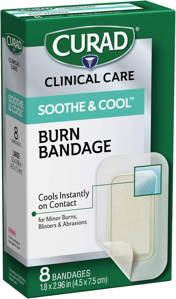 Curad Soothe & Cool Burn Bandages, Instant Cooling Relief, 1.8" X 2.96", 8 Count