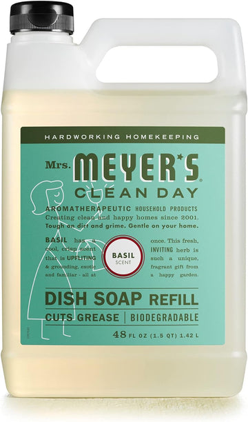 MRS. MEYER'S CLEAN DAY Liquid Dish Soap Refill, Biodegradable Formula, Basil, 48 fl. oz