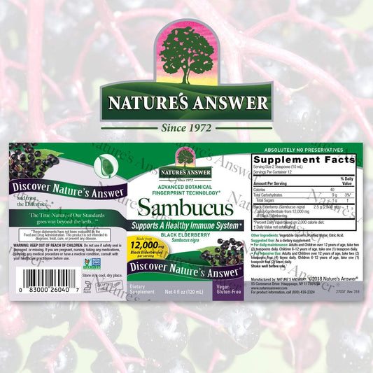 Nature's Answer Alcohol-Free Sambucus Original 4 Liq | Daily Immune Support | Packed with Antioxidants | Family Friendly | Gluten-Free, Vegan | Single Count