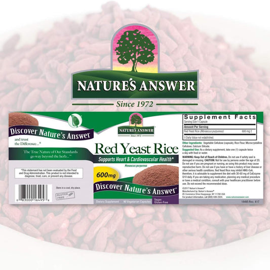 Nature's Answer Red Yeast Rice Herbal Supplement Vegetarian Capsules, 90-Count | Promotes a Healthy Heart | Cardiovascular Support | Beneficial for Blood Circulation