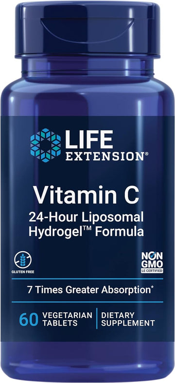 Life Extension Vitamin C 24-Hour Liposomal Hydrogel Formula – Liposomal Vitamin C Supplement For Immune & Skin Health With Calcium - Vegetarian, Gluten-Free, Non-Gmo – 60 Tablets