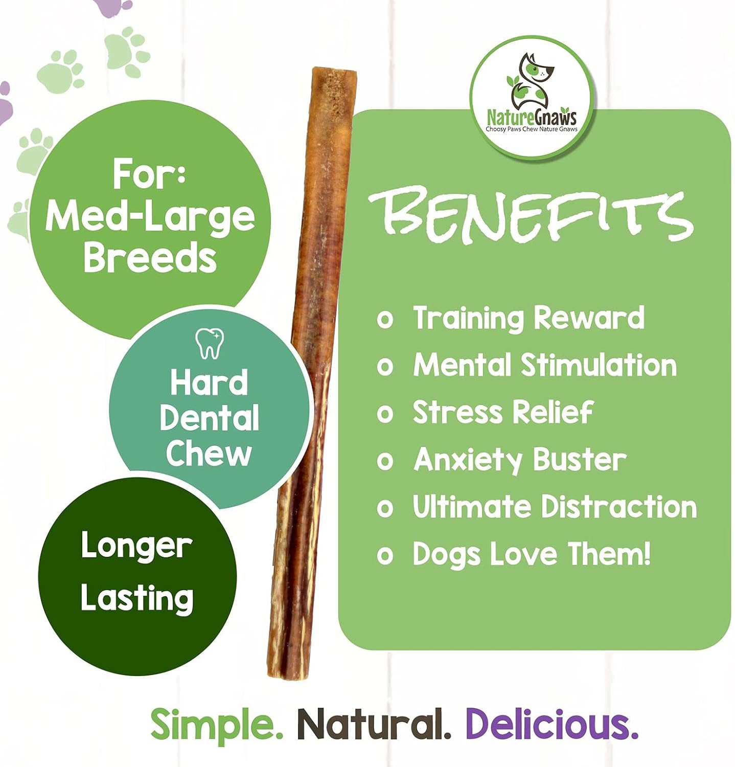 Nature Gnaws Bully Sticks for Large Dogs - Premium Natural Beef Dental Bones - Thick Long Lasting Dog Chew Treats for Aggressive Chewers - Rawhide Free - 12 Inch (10 Count) : Pet Supplies