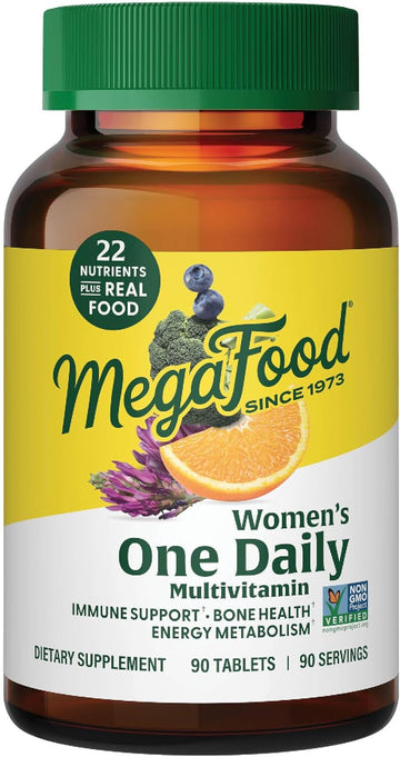 Megafood Women'S One Daily Multivitamin For Women - With Iron, B Complex, Vitamin C, Vitamin D, Biotin And More - Plus Real Food - Immune Support Supplement - Bone Health - Vegetarian - 90 Tabs