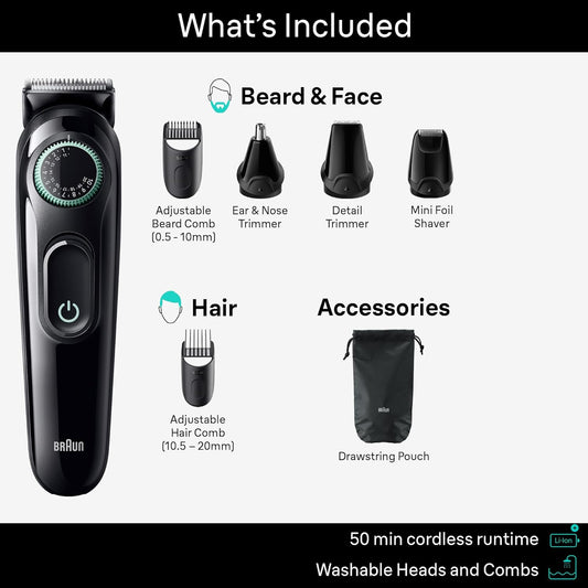 Braun All-In-One Style Kit Series 3 3470, 7-In-1 Trimmer For Men With Beard Trimmer, Ear & Nose Trimmer, Hair Clippers & More, Ultra-Sharp Blade, 40 Length Settings, Washable