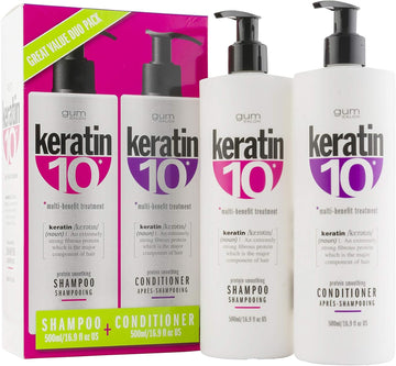 Keratin 10 Duo Pack Shampoo 500Ml & Conditioner 500Ml Great Value, Salon Quality, Keratin-Rich Formulas, 10 Great Benefits