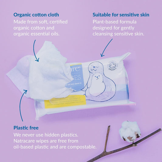 Natracare Organic Cotton Baby Wipes With Essential Oils Of Chamomile, Apricot And Sweet Almond Oil (16 Packs, 800 Wipes Total)