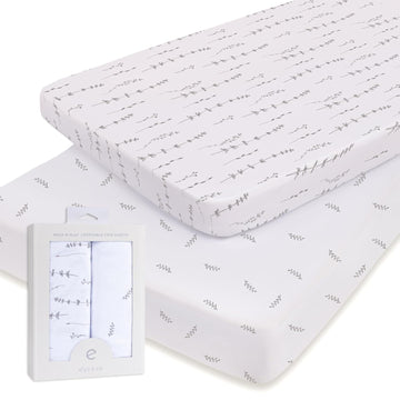Pack And Play Sheets - 2 Pack Fitted With 100% Jersey Cotton - Pack N Play Mattress Sheets For Boys And Girls, Newborn Essentials (Neutral Forest Grey Floral And Leaves)