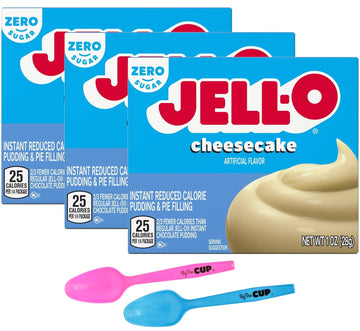 Jell-O Zero Sugar Cheesecake Instant Pudding & Pie Filling Mix 1 Oz Box (Pack Of 3) With By The Cup Mood Spoons