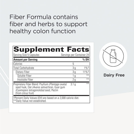 Integrative Therapeutics Fiber Formula - Support Colon Health* - Digestive Health Support With True Dispersion Technology - Contains Psyllium Seed Husk, Pectin, Oat Bran, And Guar Gum - 120 Capsules