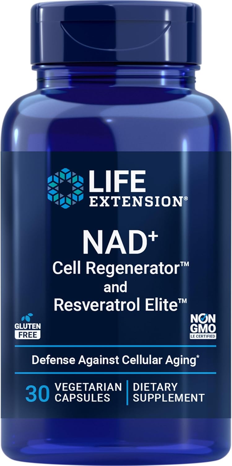 Life Extension Nad+ Cell Regenerator And Resveratrol Elite, Niagen Nicotinamide Riboside, Trans-Resveratrol, Quercetin, Fisetin, For Longevity, Energy, And Oxidative Stress, 30 Vegetarian Capsule