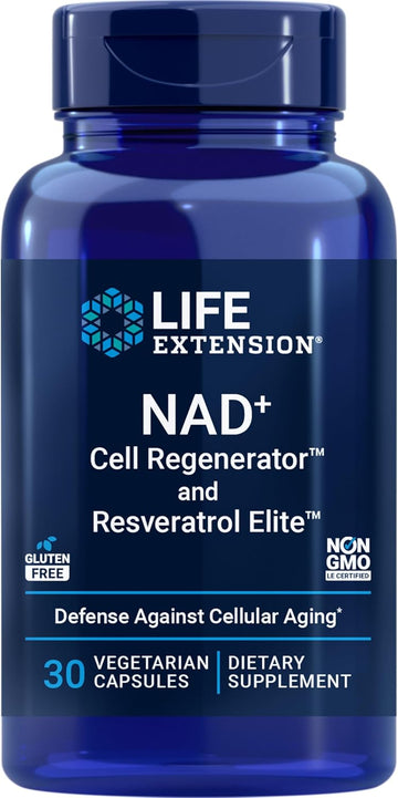 Life Extension Nad+ Cell Regenerator And Resveratrol Elite, Niagen Nicotinamide Riboside, Trans-Resveratrol, Quercetin, Fisetin, For Longevity, Energy, And Oxidative Stress, 30 Vegetarian Capsule