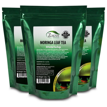 Moringa Tea Organic 3-Pack 90 Herbal Tea Bags All-Natural, Antioxidant-Rich, Caffeine-Free Energy Booster By Zokiva