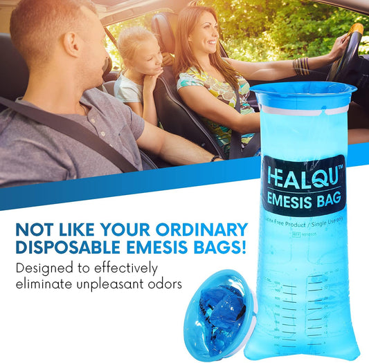 Healqu Hospital Vomit Bags - 12 Pack 1000Ml Car Throw Up Bag - For Airsick Travel & Motion Sickness - Leak Resistant Puke Bag - Disposable Barf Bags Throw Up, Nausea