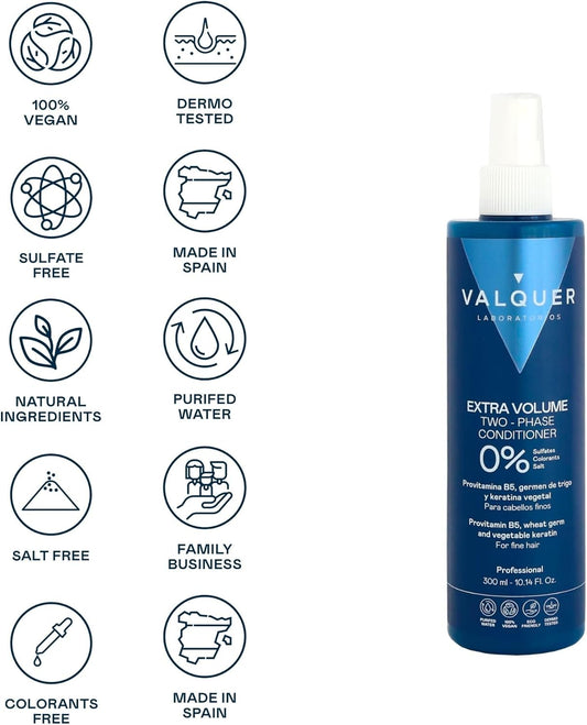 Valquer Profesional - Valquer Volumen-Up Two-Phase Hair Conditioner (No Sulfates, No Dyes, No Salt, No Parabens, No Mit) For Volume Hair - 300 Ml