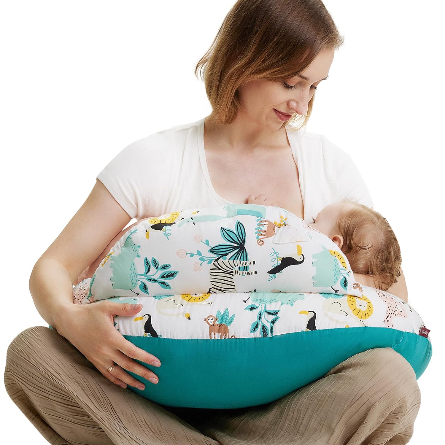 Momcozy Original Nursing Pillow And Positioner - Standard Size Feeding Pillow | Breastfeeding, Bottle Feeding, Baby Support | With Adjustable Waist Strap And Removable Cotton Cover, Animal Forest