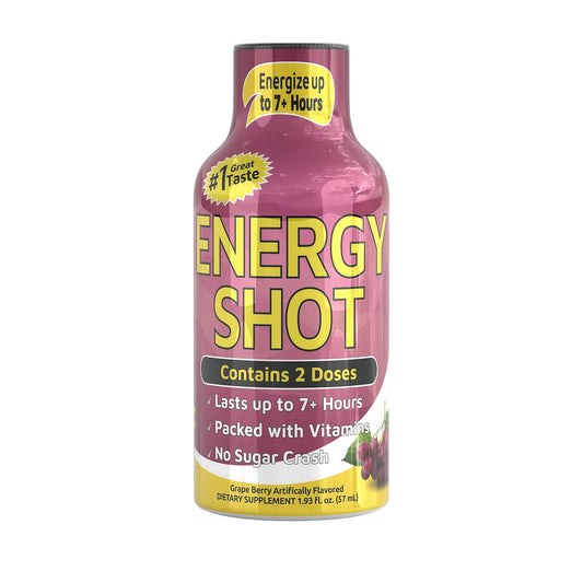 Grade A Quality Shots, Grape Flavor, Up To 7+ Hours Of Energy, 1.93 Fl Oz, 12 Count