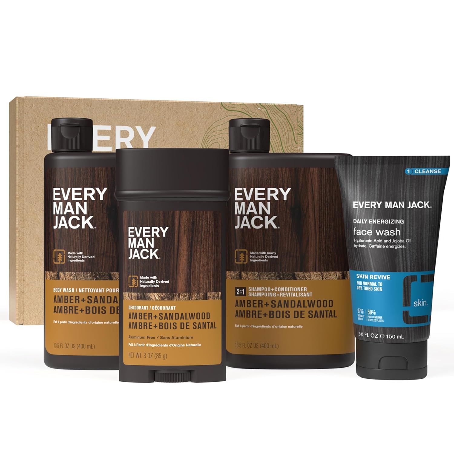 Every Man Jack Men’S Sea Minerals + Citron Bath And Body Gift Set - Clean Ingredients & Sea Minerals And Citron Scent - Round Out His Routine With Body Wash, 2-In-1 Shampoo, Deodorant & Face Wash