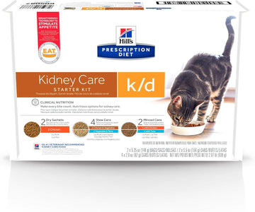 Hill'S Prescription Diet K/D Kidney Care Starter Kit Variety Pack Cat Food, Veterinary Diet, 5.25 Oz. Dry Food (2), 5.5 Oz. Cans (2), 2.9 Oz. Cans (4)